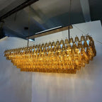 74 Inch Amber Murano Glass Tiered Rectangular Chandelier - Chiara