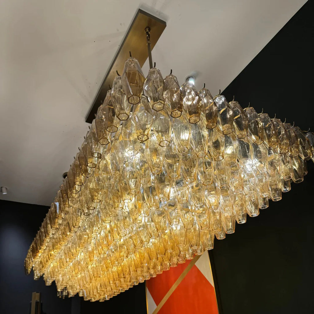 74 Inch Amber Murano Glass Tiered Rectangular Chandelier - Chiara