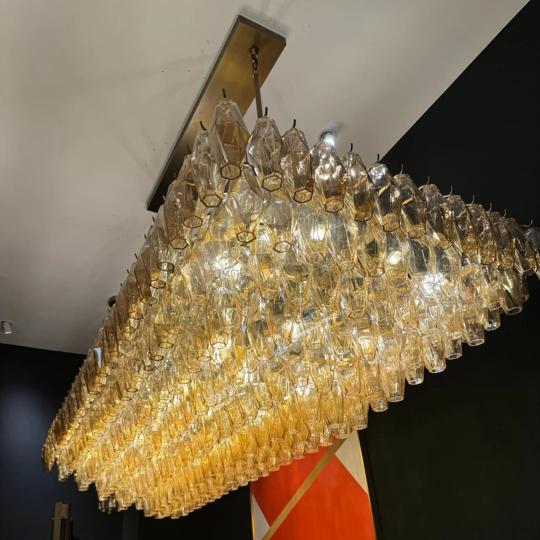 74 Inch Amber Murano Glass Tiered Rectangular Chandelier - Chiara