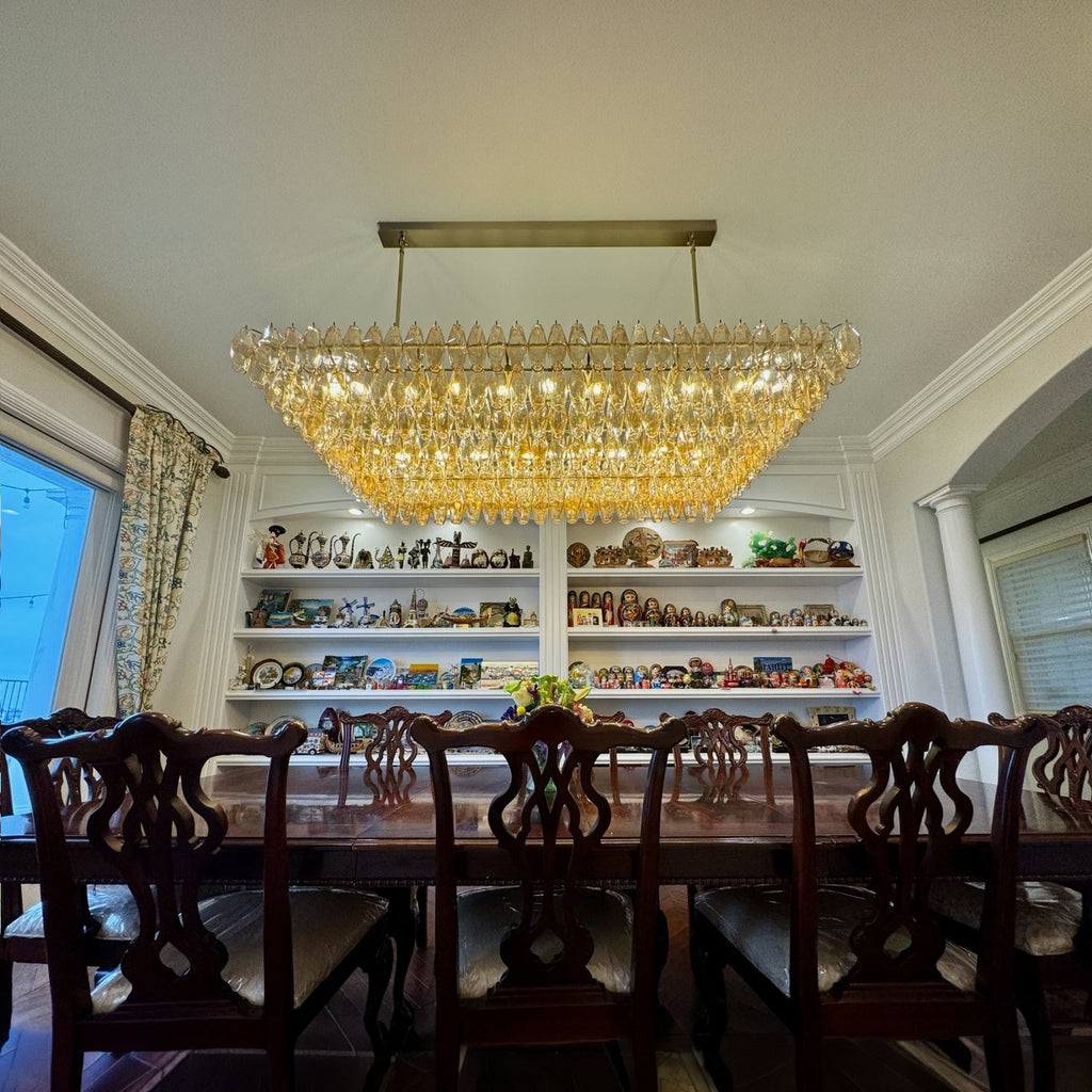 74 Inch Amber Murano Glass Tiered Rectangular Chandelier - Chiara