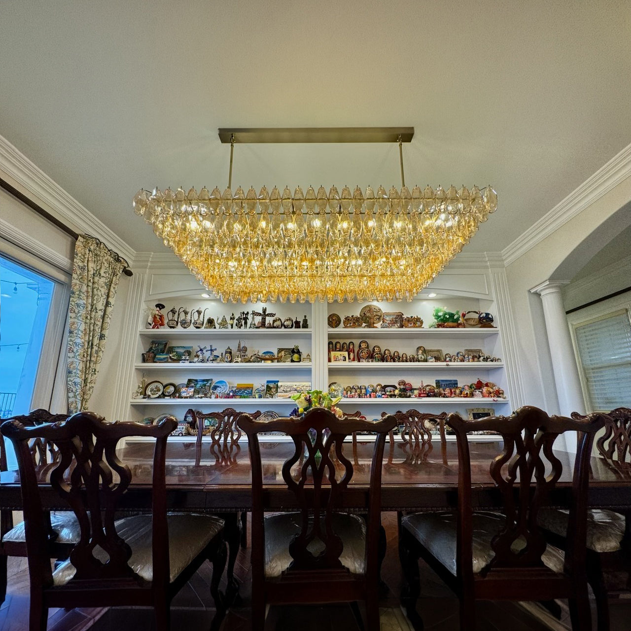 74 Inch Amber Murano Glass Tiered Rectangular Chandelier - Chiara