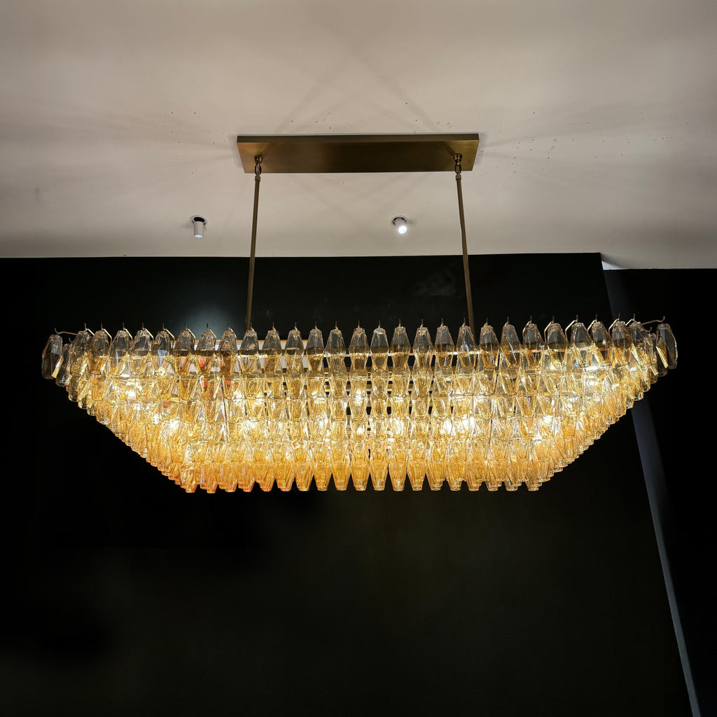 74 Inch Amber Murano Glass Tiered Rectangular Chandelier - Chiara