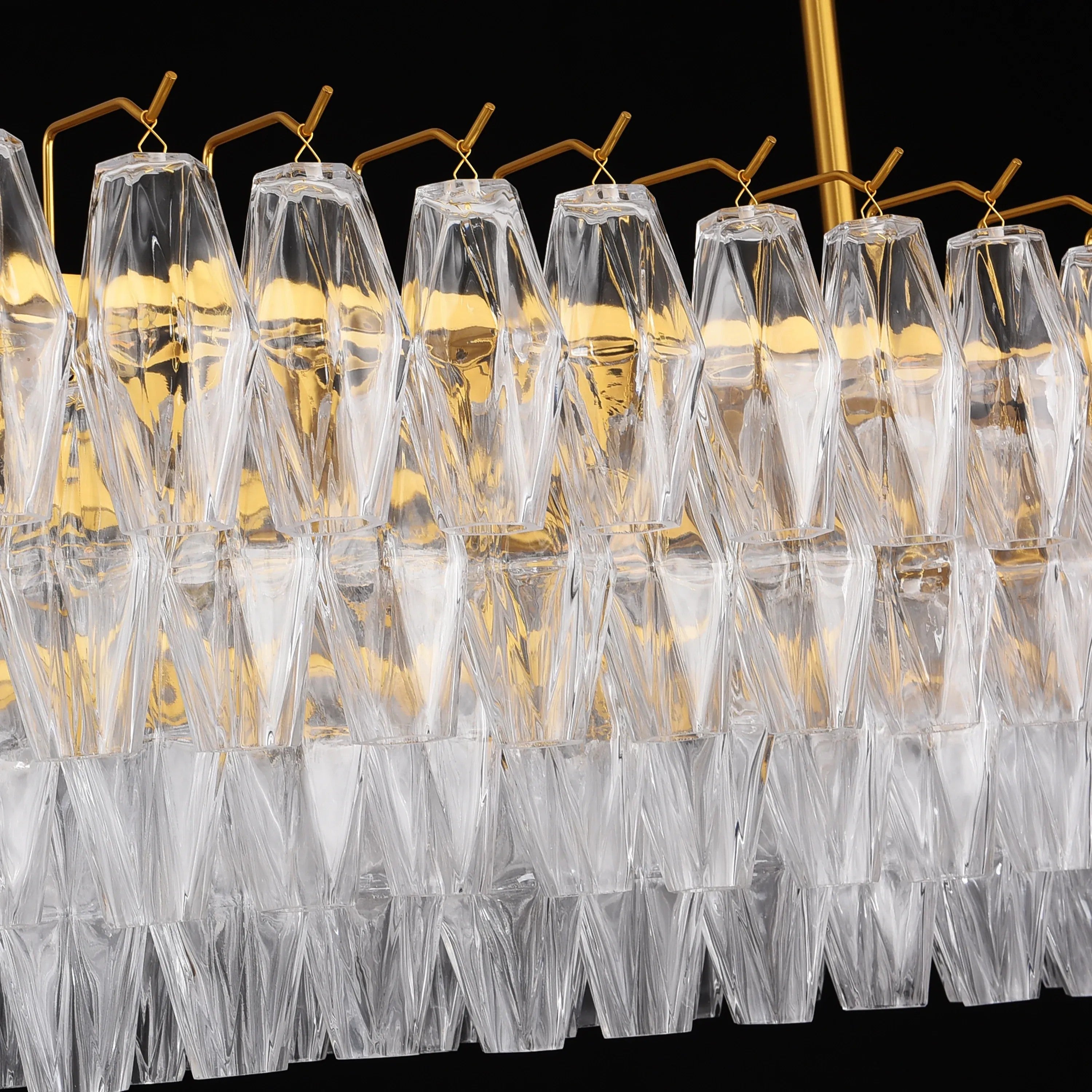 54 Inch Clear Murano Glass Tiered Rectangular Chandelier - Chiara