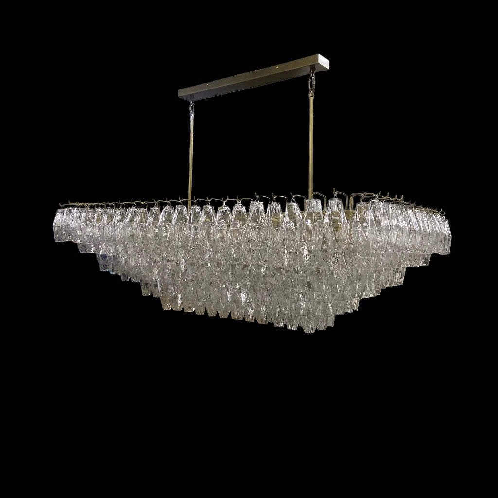 54 Inch Clear Murano Glass Tiered Rectangular Chandelier - Chiara