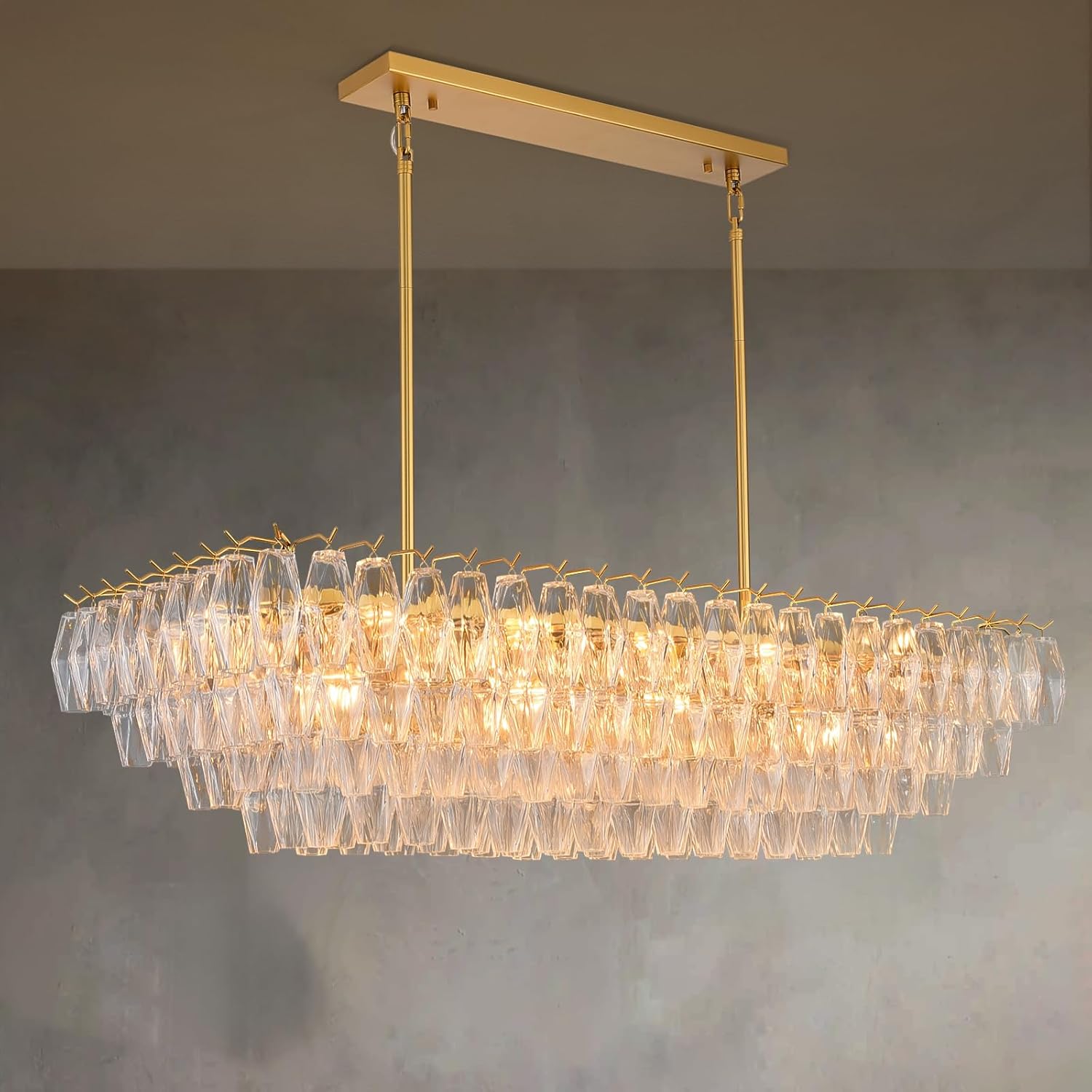 54 Inch Clear Murano Glass Tiered Rectangular Chandelier - Chiara