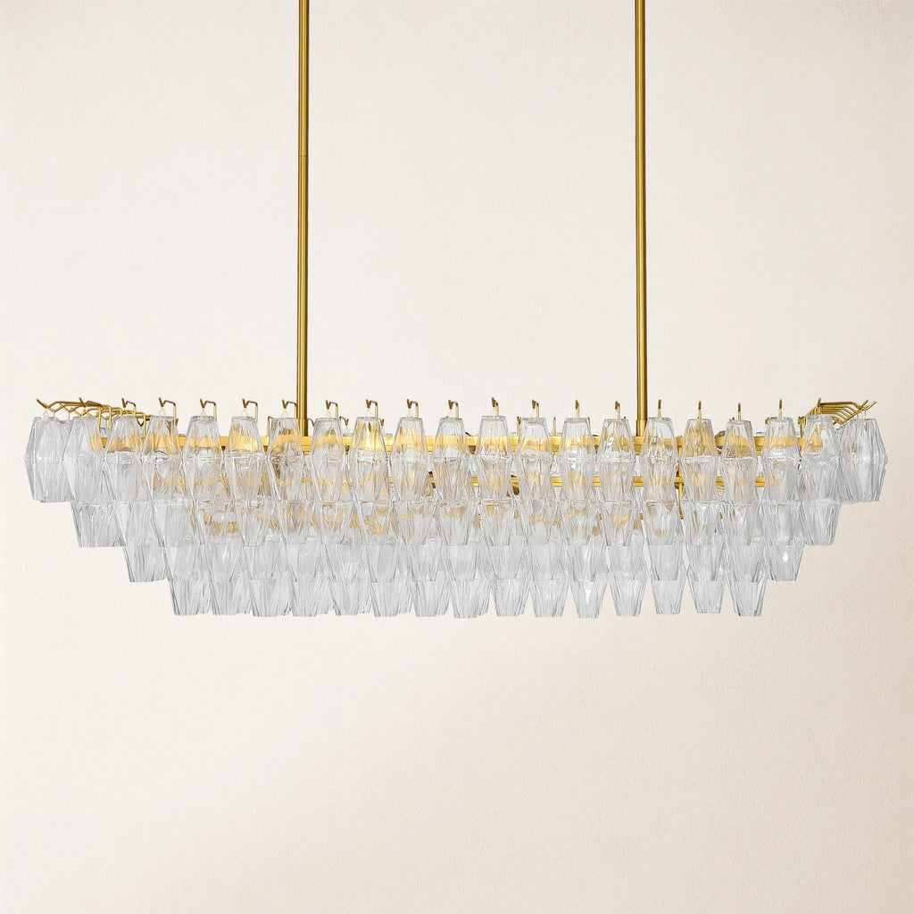 54 Inch Clear Murano Glass Tiered Rectangular Chandelier - Chiara