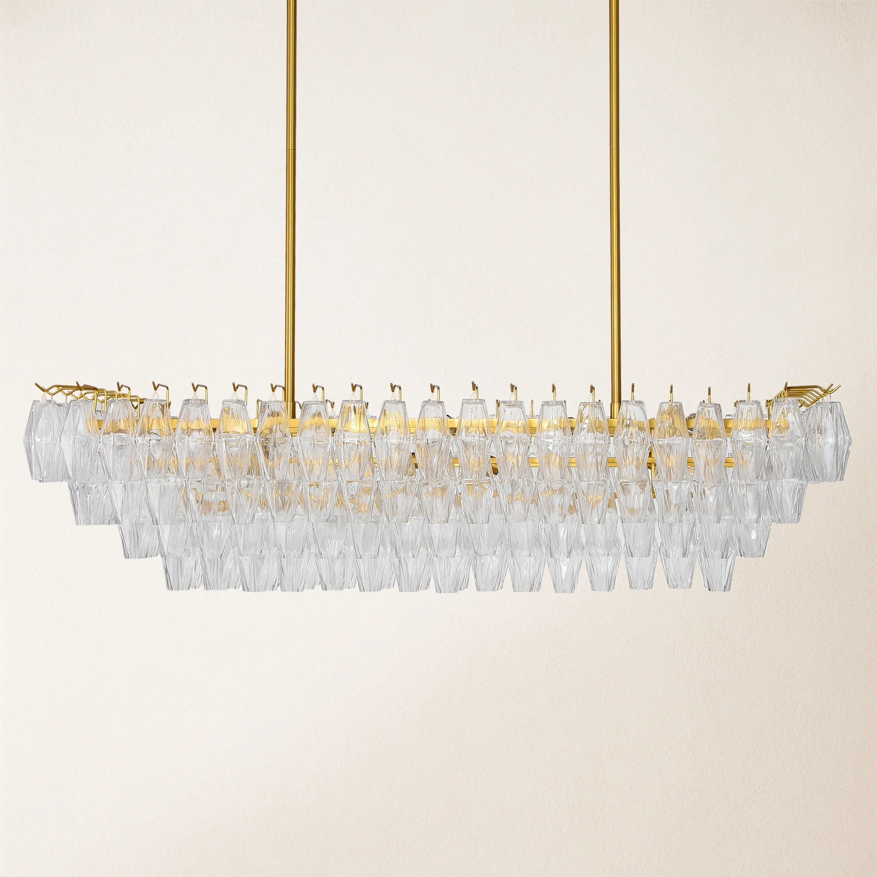 54 Inch Clear Murano Glass Tiered Rectangular Chandelier - Chiara