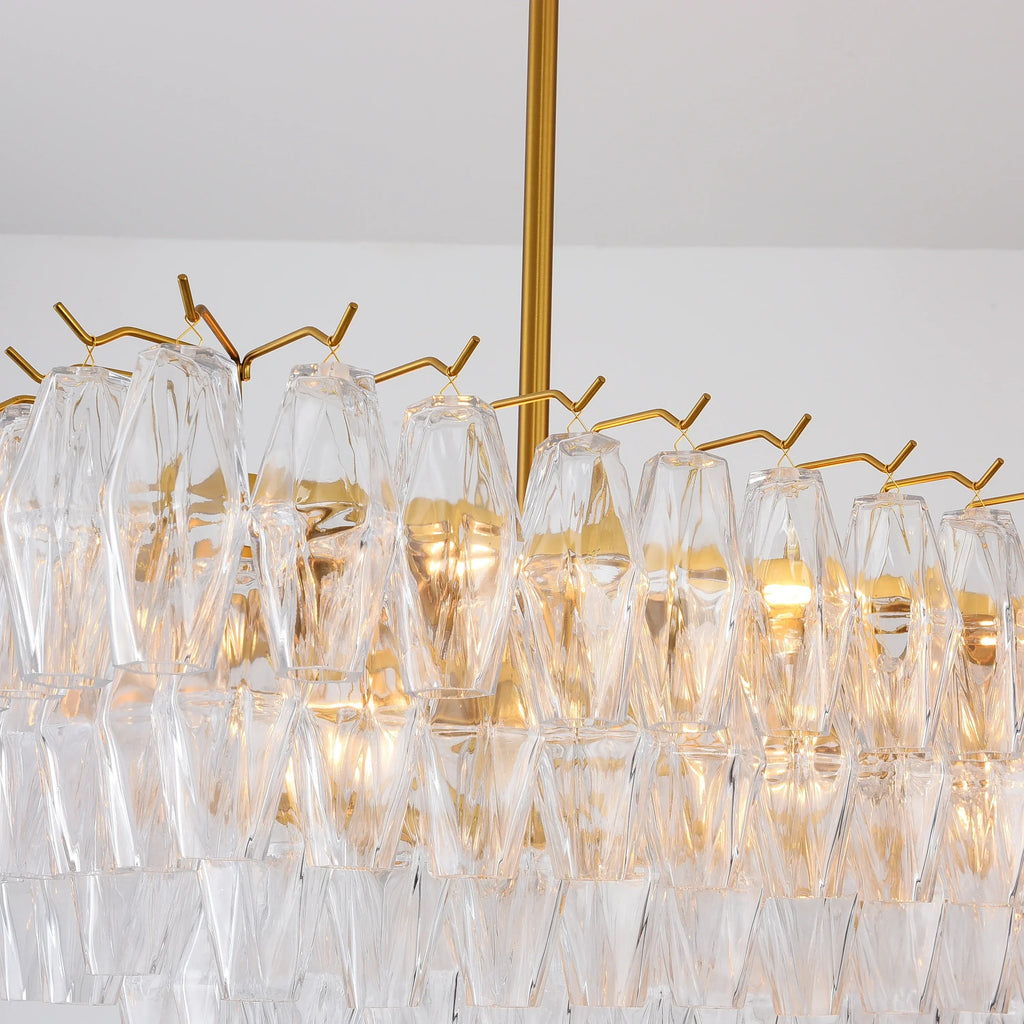 54 Inch Clear Murano Glass Tiered Rectangular Chandelier - Chiara