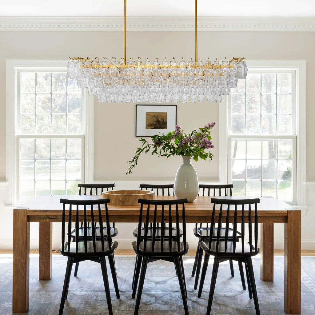 54 Inch Clear Murano Glass Tiered Rectangular Chandelier - Chiara