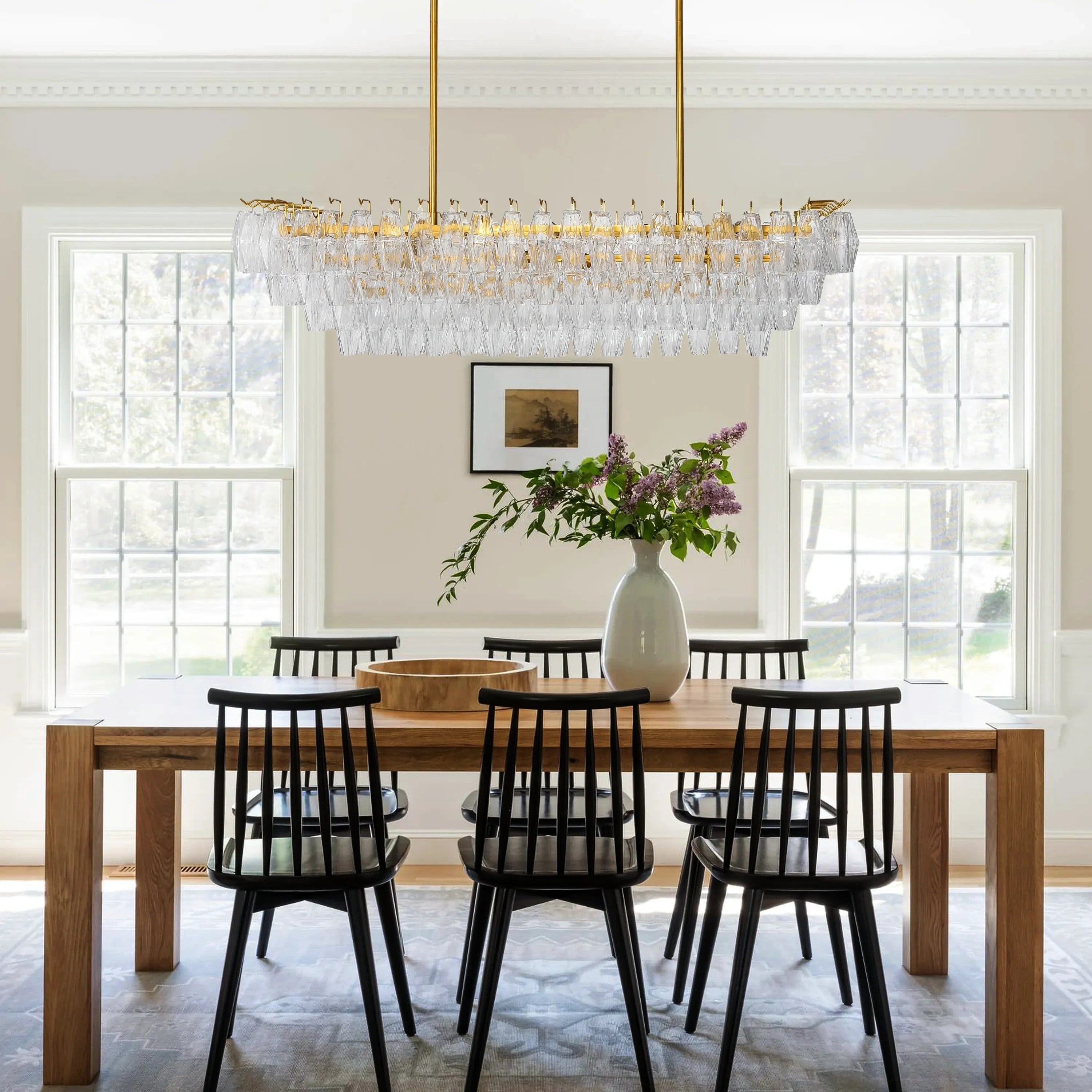 54 Inch Clear Murano Glass Tiered Rectangular Chandelier - Chiara