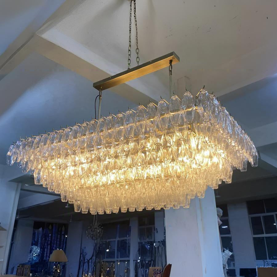54 Inch Clear Murano Glass Tiered Rectangular Chandelier - Chiara