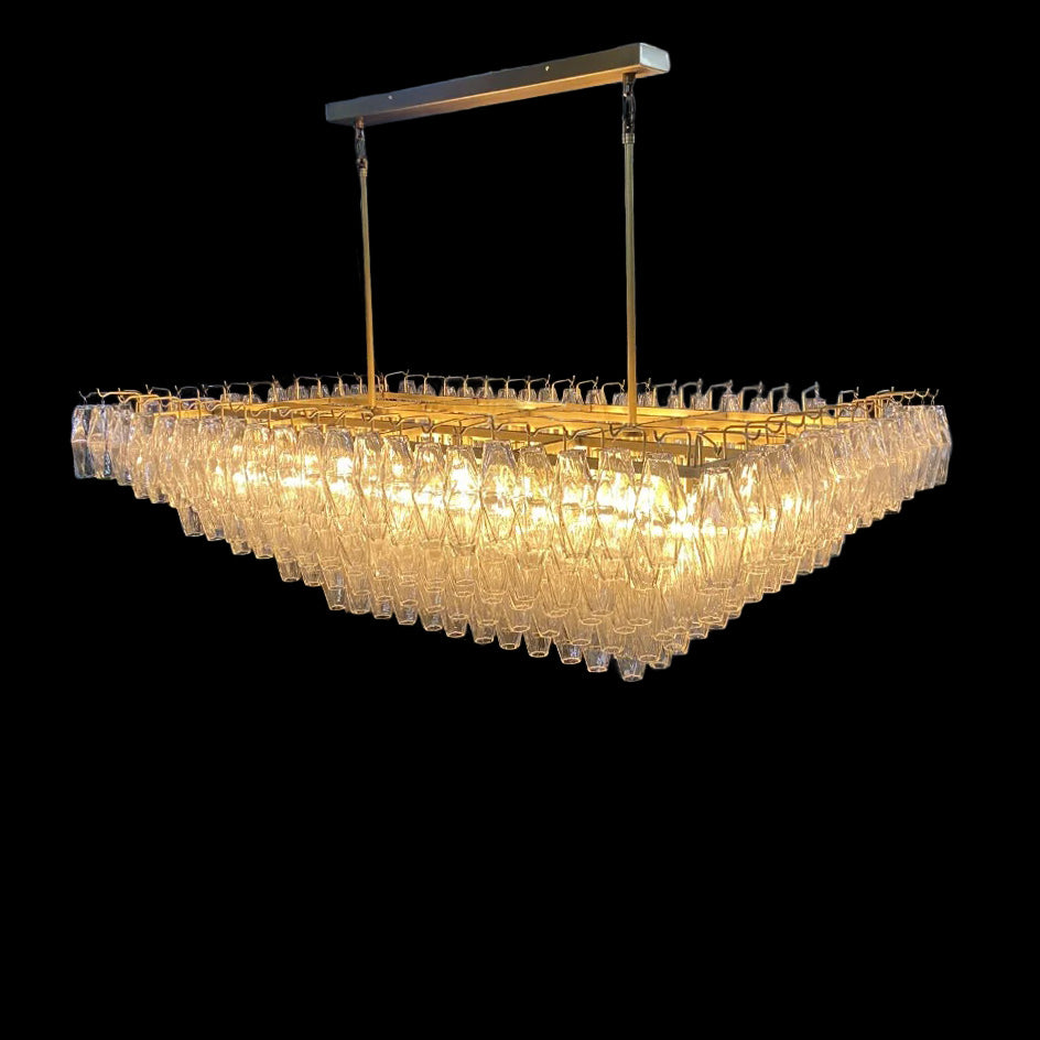 54 Inch Clear Murano Glass Tiered Rectangular Chandelier - Chiara