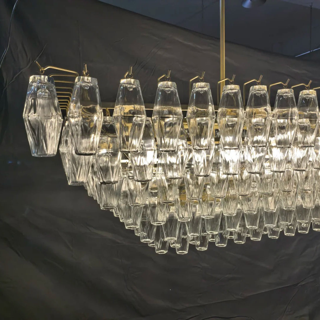 74 Inch Clear Murano Glass Tiered Rectangular Chandelier - Chiara