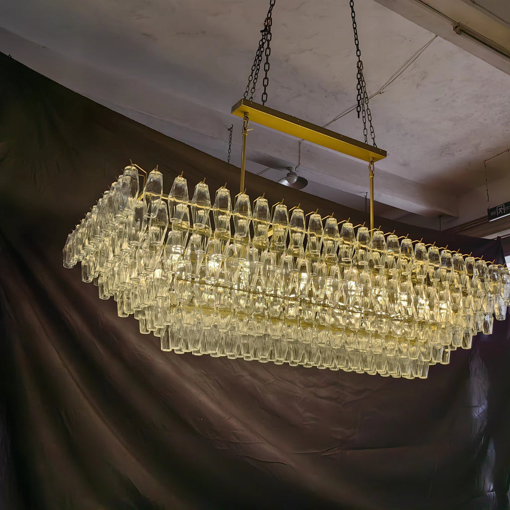74 Inch Clear Murano Glass Tiered Rectangular Chandelier - Chiara