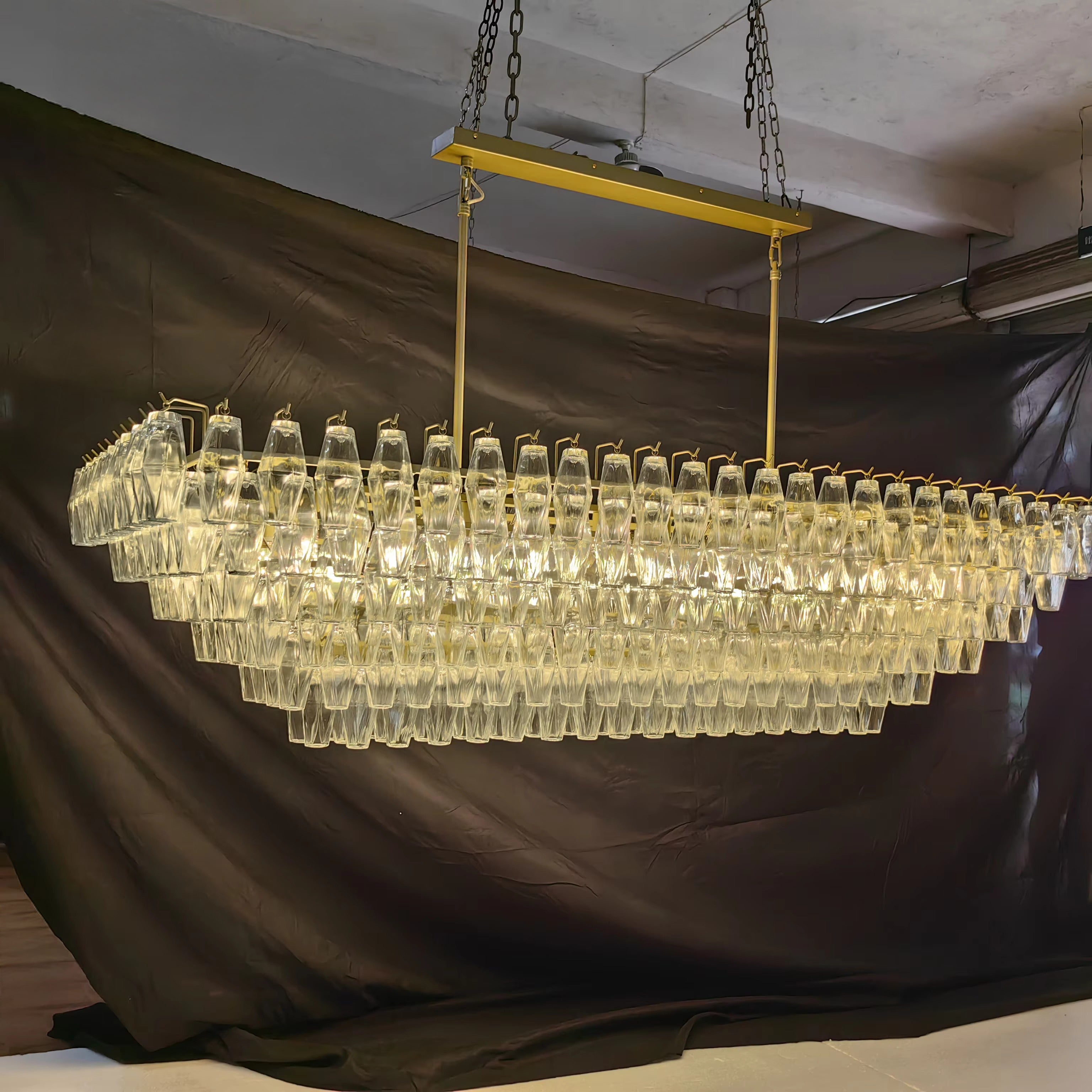 74 Inch Clear Murano Glass Tiered Rectangular Chandelier - Chiara
