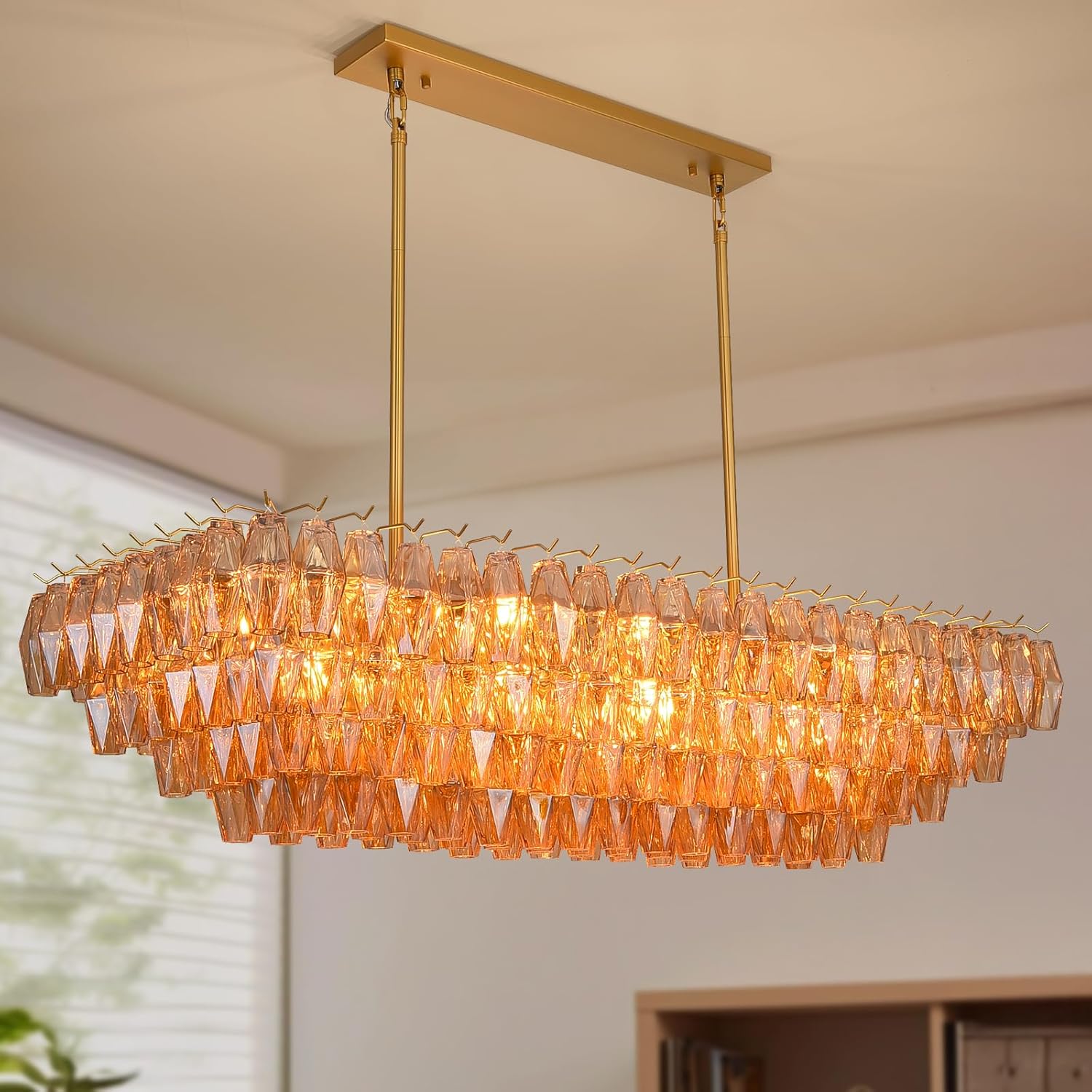 54 Inch Smoked Murano Glass Tiered Rectangular Chandelier - Chiara