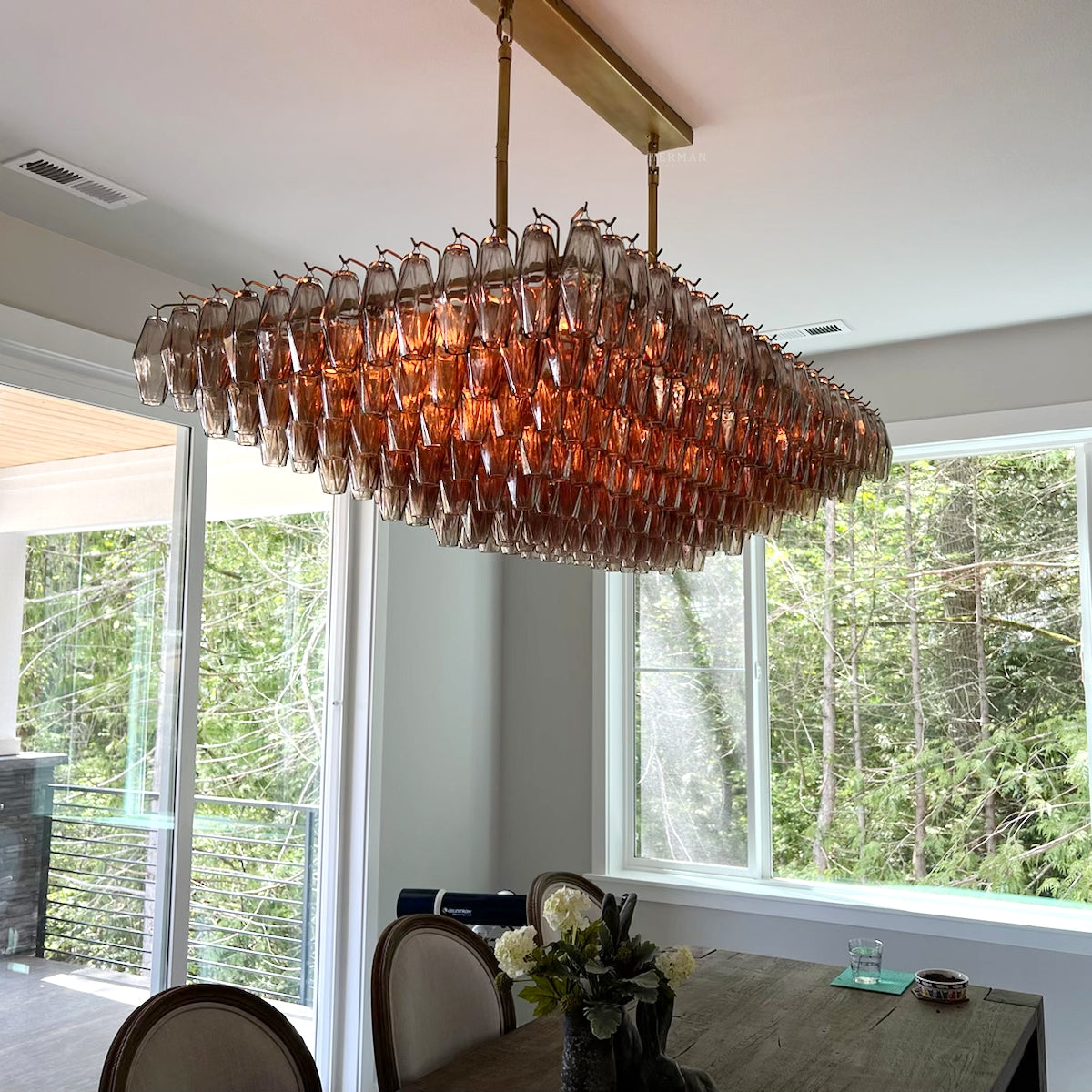 54 Inch Smoked Murano Glass Tiered Rectangular Chandelier - Chiara