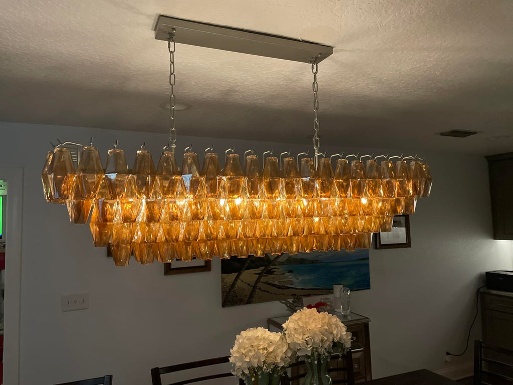 54 Inch Amber Murano Glass Tiered Rectangular Chandelier - Chiara