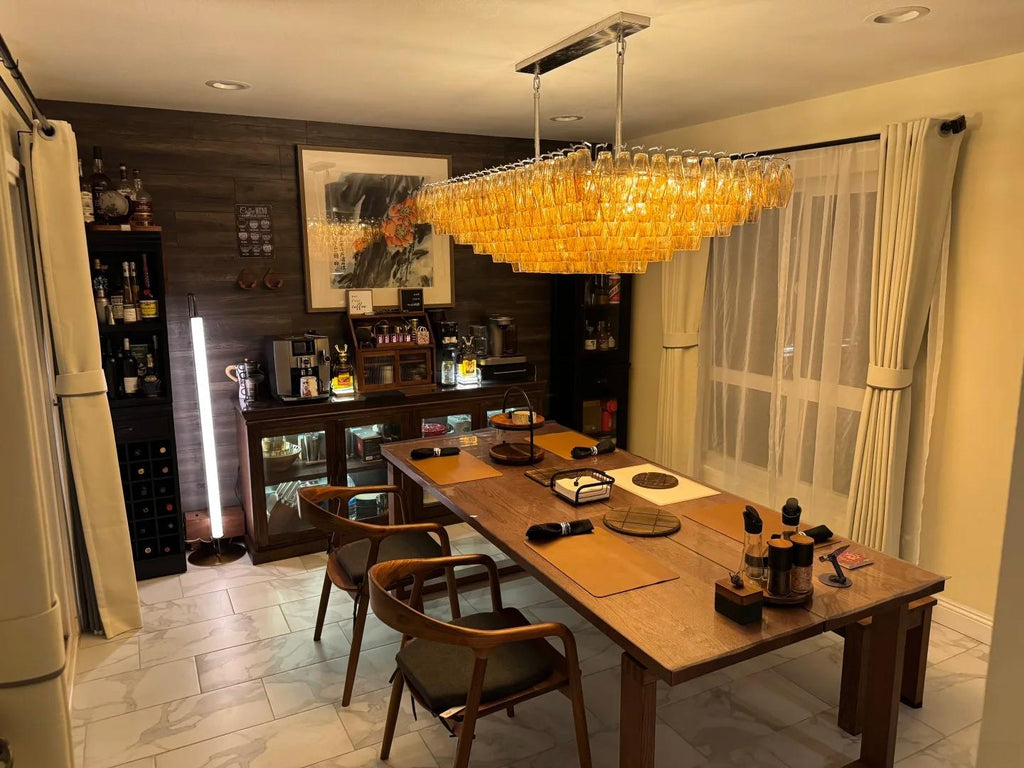 54 Inch Amber Murano Glass Tiered Rectangular Chandelier - Chiara