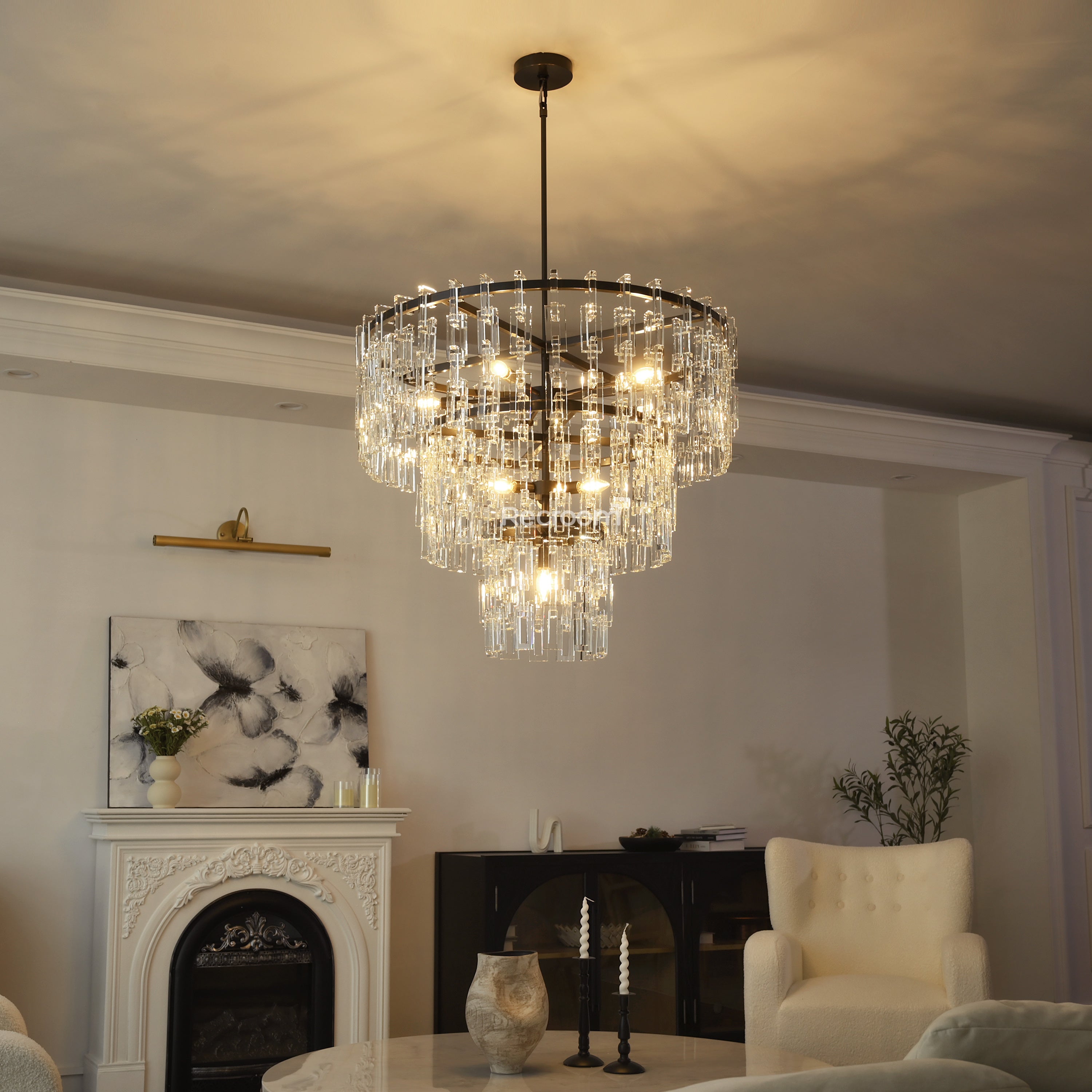 36 Inch Chain Crystal Tiered Chandelier - Marignan