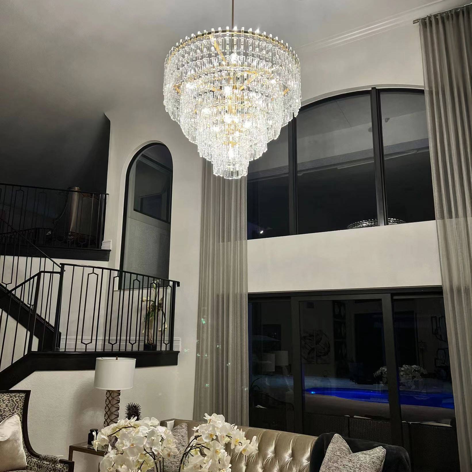 48 Inch Chain Crystal Tiered Chandelier - Marignan