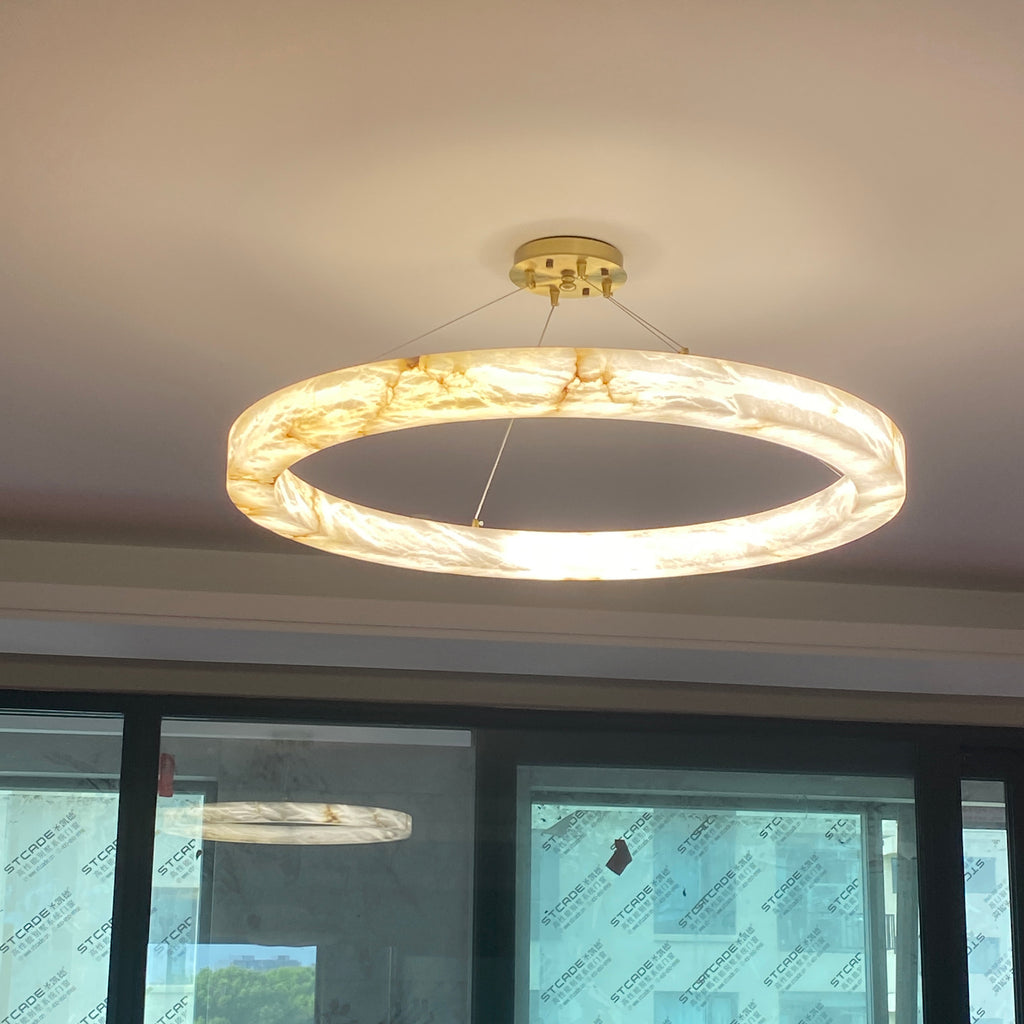 102 cm Alabaster Circular LED Chandelier - Rivage Lueur