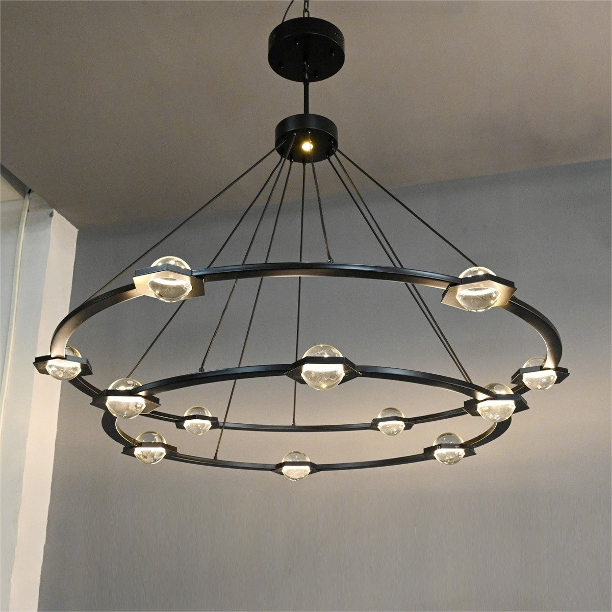 60 Inch Globe Crystal Tiered Ring Chandelier - Eclatant