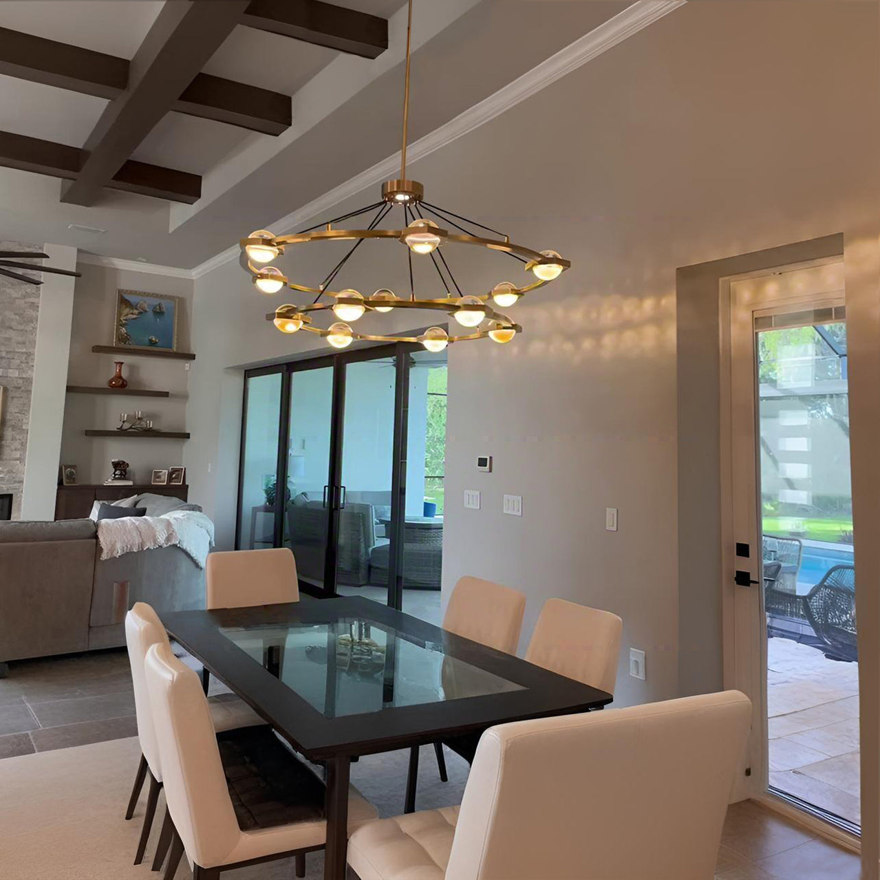 48 Inch Globe Crystal Tiered Ring Chandelier - Eclatant