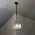 13 Inch Clear Textured Glass Pendant Light - Lattice