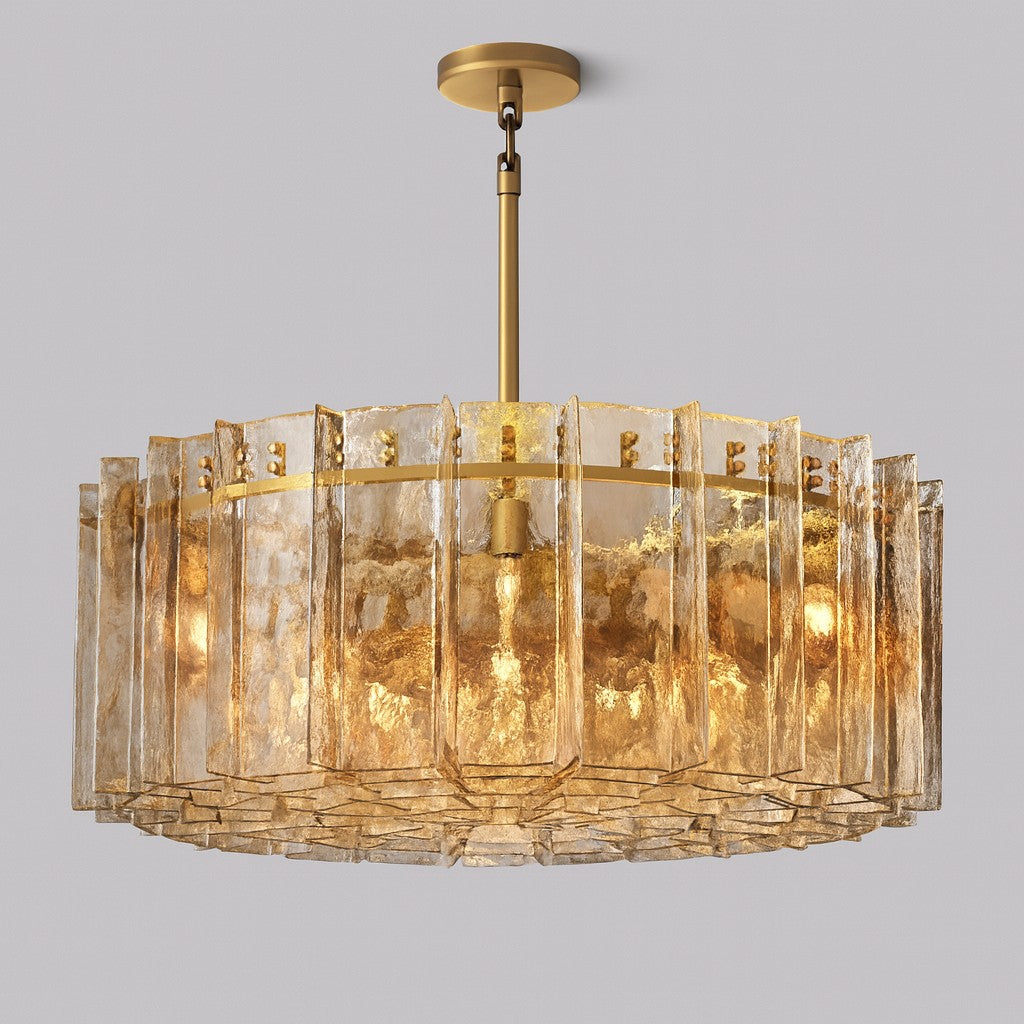 48 Inch Amber Hammered Glass Round Chandelier - Lattice
