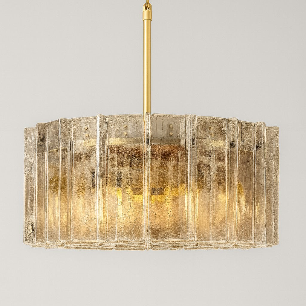 36 Inch Amber Hammered Glass Round Chandelier - Lattice