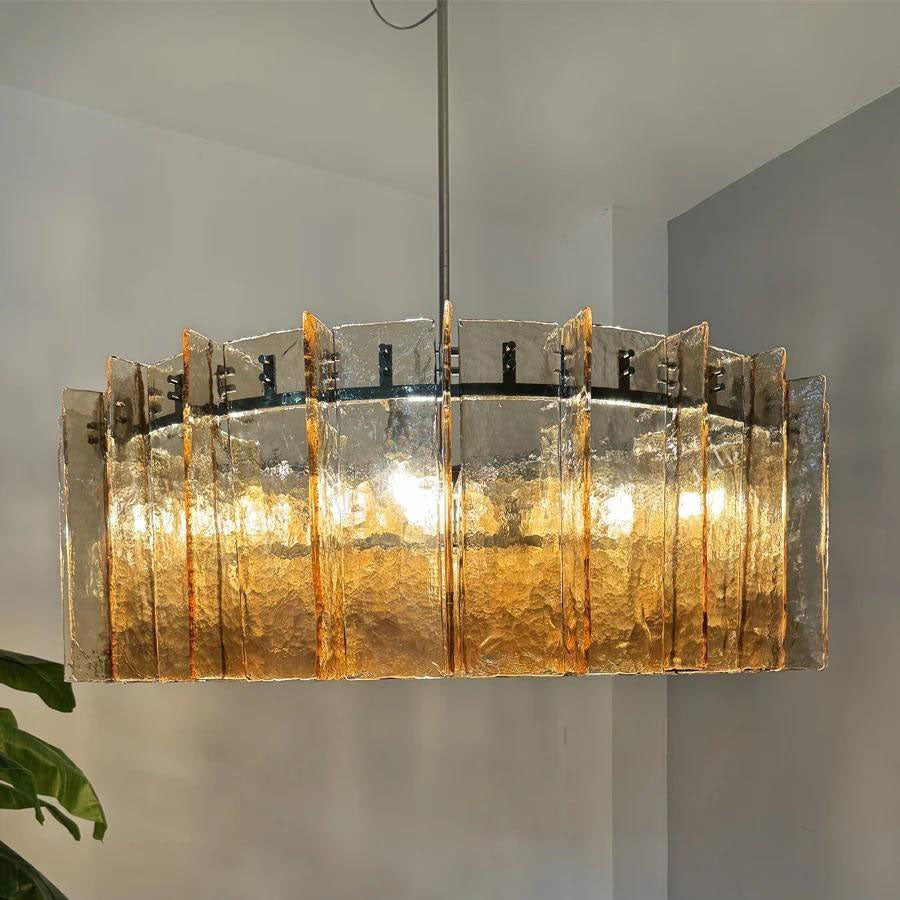 36 Inch Amber Textured Glass Round Chandelier - Lattice