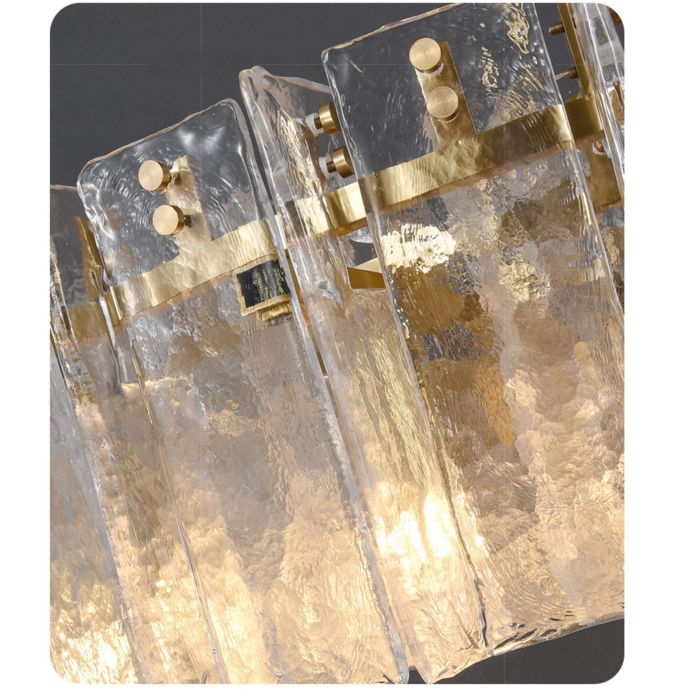 36 Inch Clear Hammered Glass Round Chandelier - Lattice