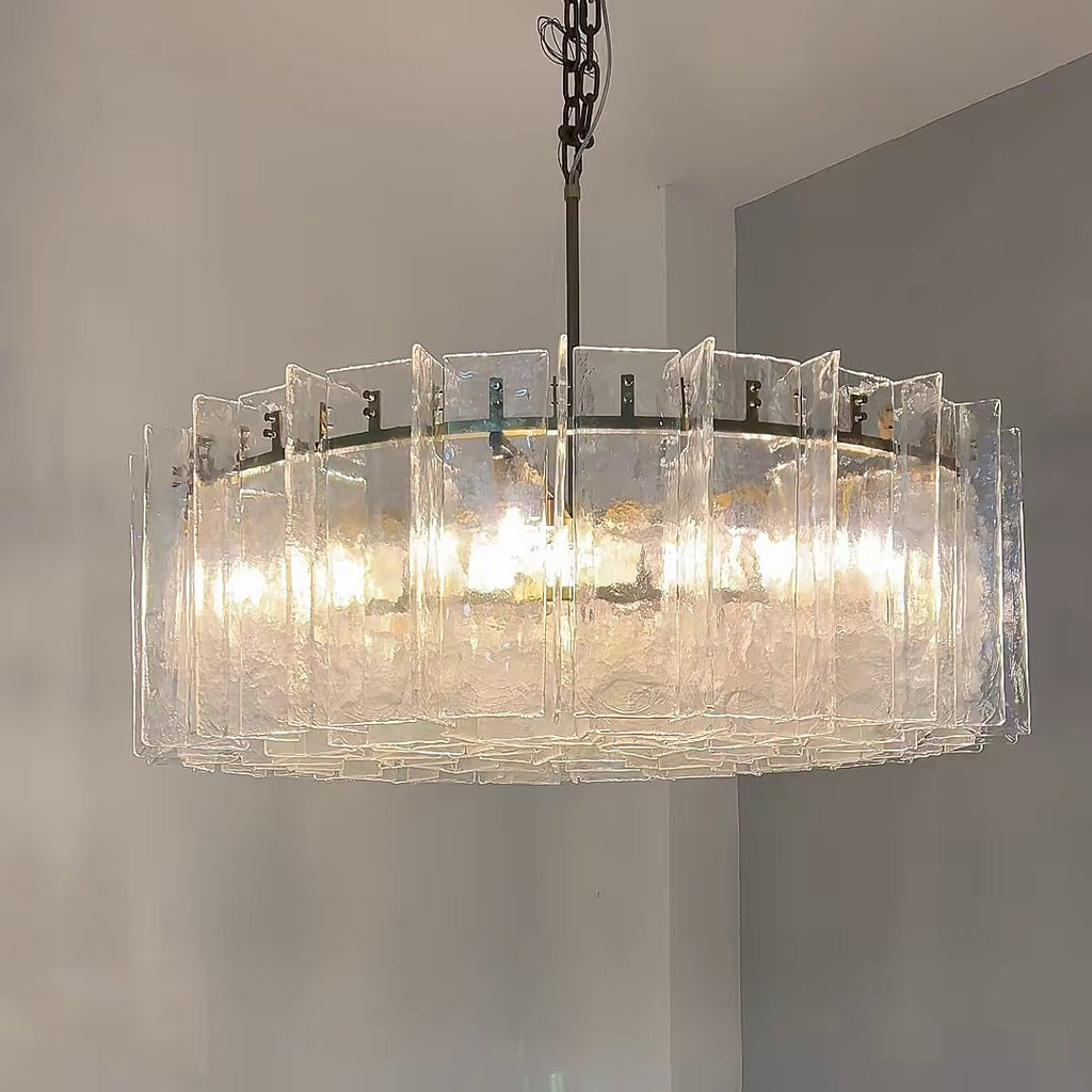 48 Inch Clear Textured Glass Round Chandelier - Lattice
