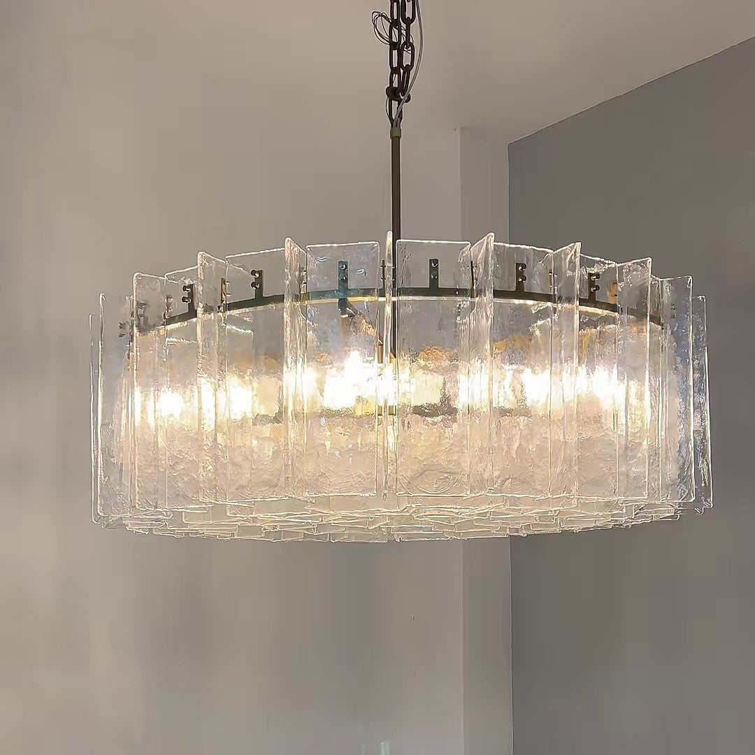 48 Inch Clear Textured Glass Round Chandelier - Lattice