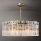 48 Inch Clear Hammered Glass Round Chandelier - Lattice