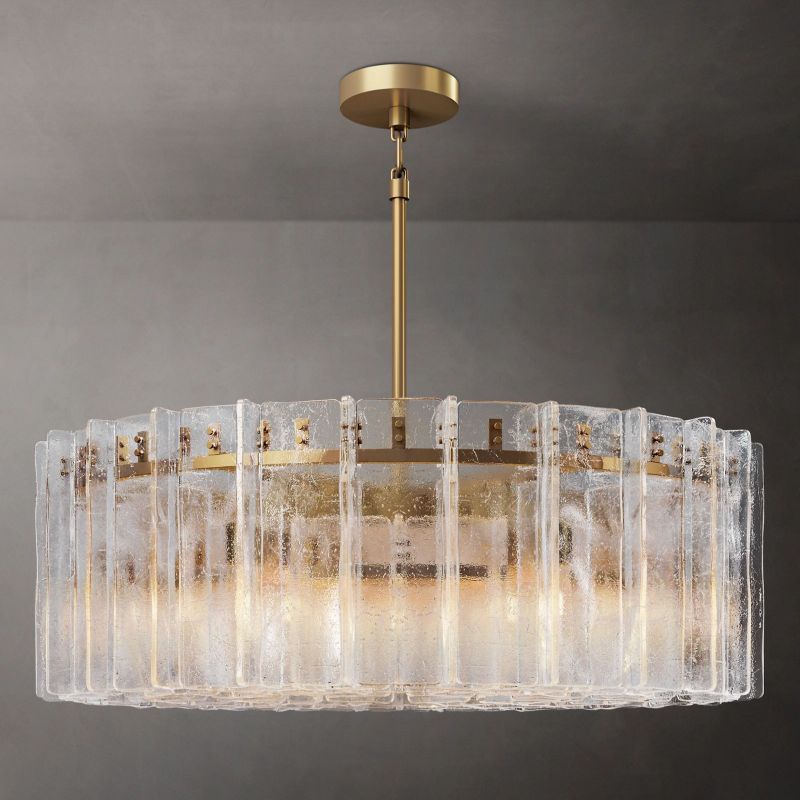 48 Inch Clear Hammered Glass Round Chandelier - Lattice