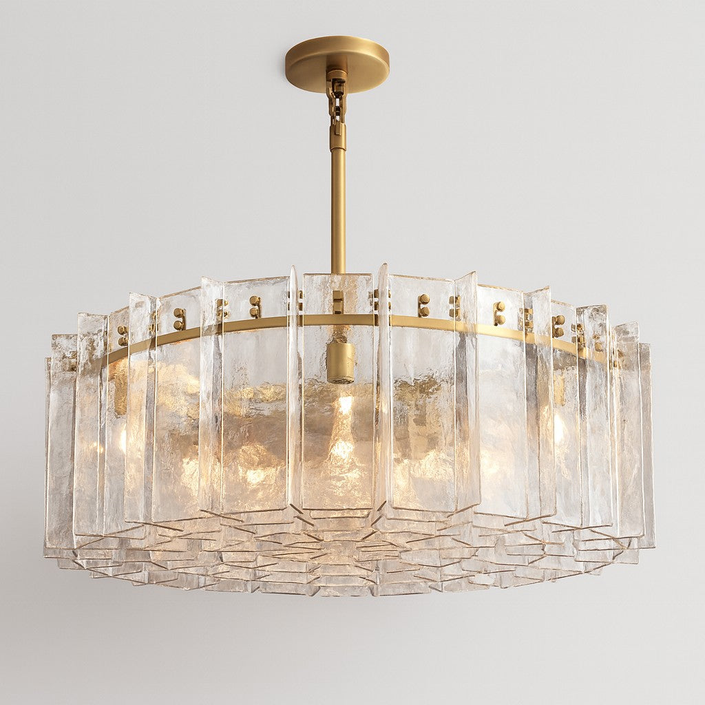 48 Inch Clear Hammered Glass Round Chandelier - Lattice