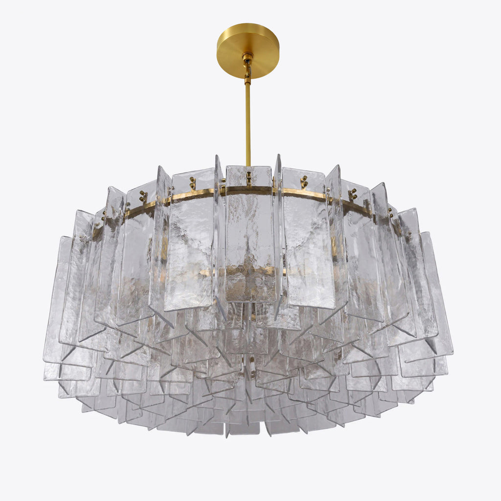 48 Inch Clear Hammered Glass Round Chandelier - Lattice