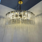48 Inch Clear Hammered Glass Round Chandelier - Lattice