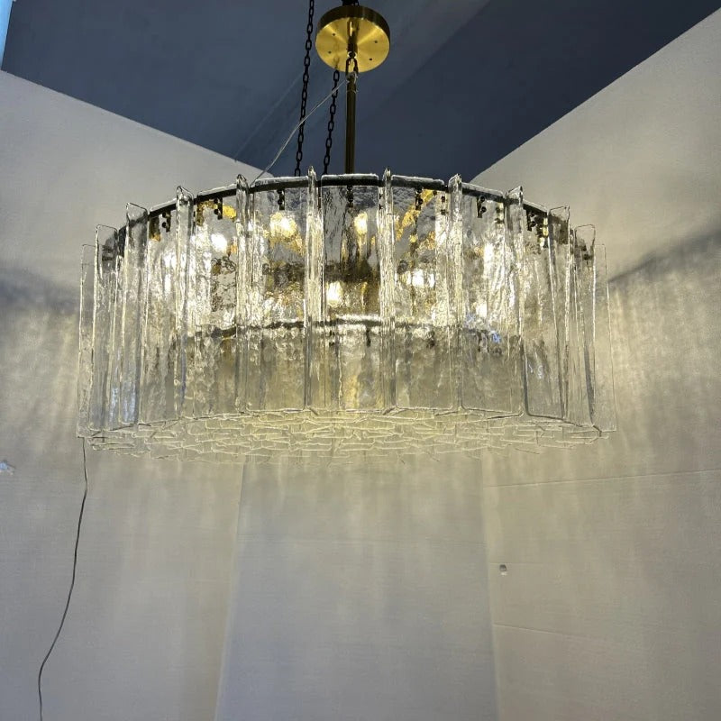 48 Inch Clear Hammered Glass Round Chandelier - Lattice