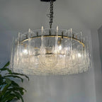 48 Inch Clear Textured Glass Round Chandelier - Lattice
