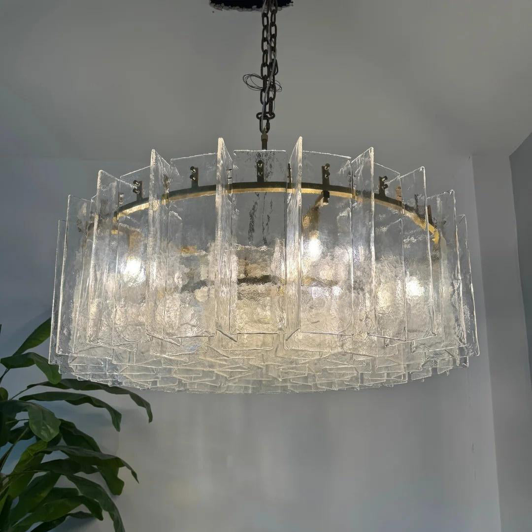 48 Inch Clear Textured Glass Round Chandelier - Lattice