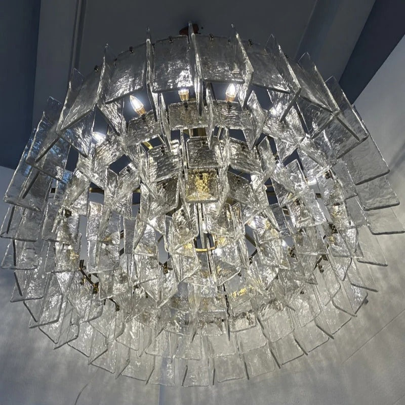 48 Inch Clear Hammered Glass Round Chandelier - Lattice