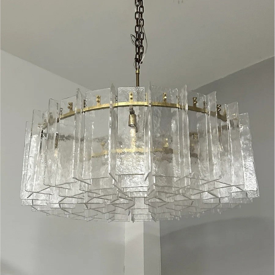48 Inch Clear Textured Glass Round Chandelier - Lattice