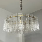 48 Inch Clear Textured Glass Round Chandelier - Lattice