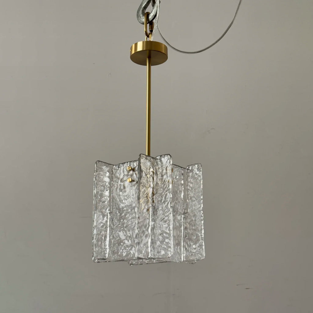 13 Inch Clear Textured Glass Pendant Light - Lattice