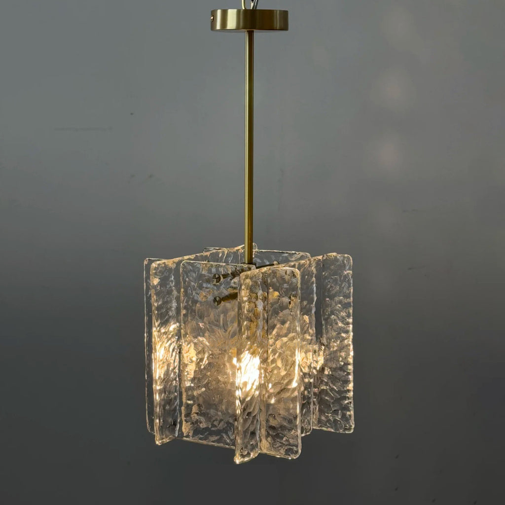 13 Inch Clear Textured Glass Pendant Light - Lattice