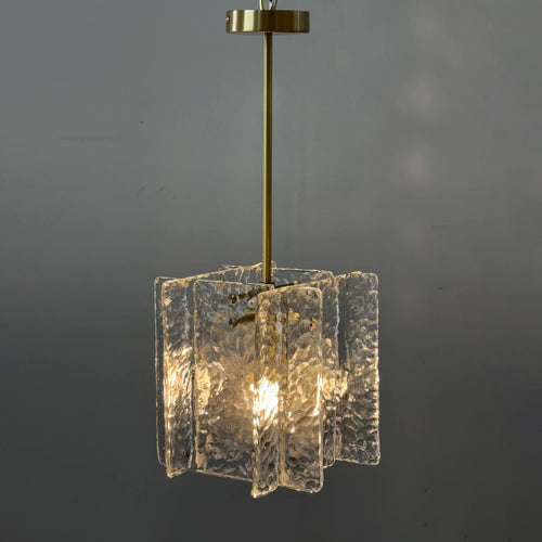 13 Inch Clear Textured Glass Pendant Light - Lattice