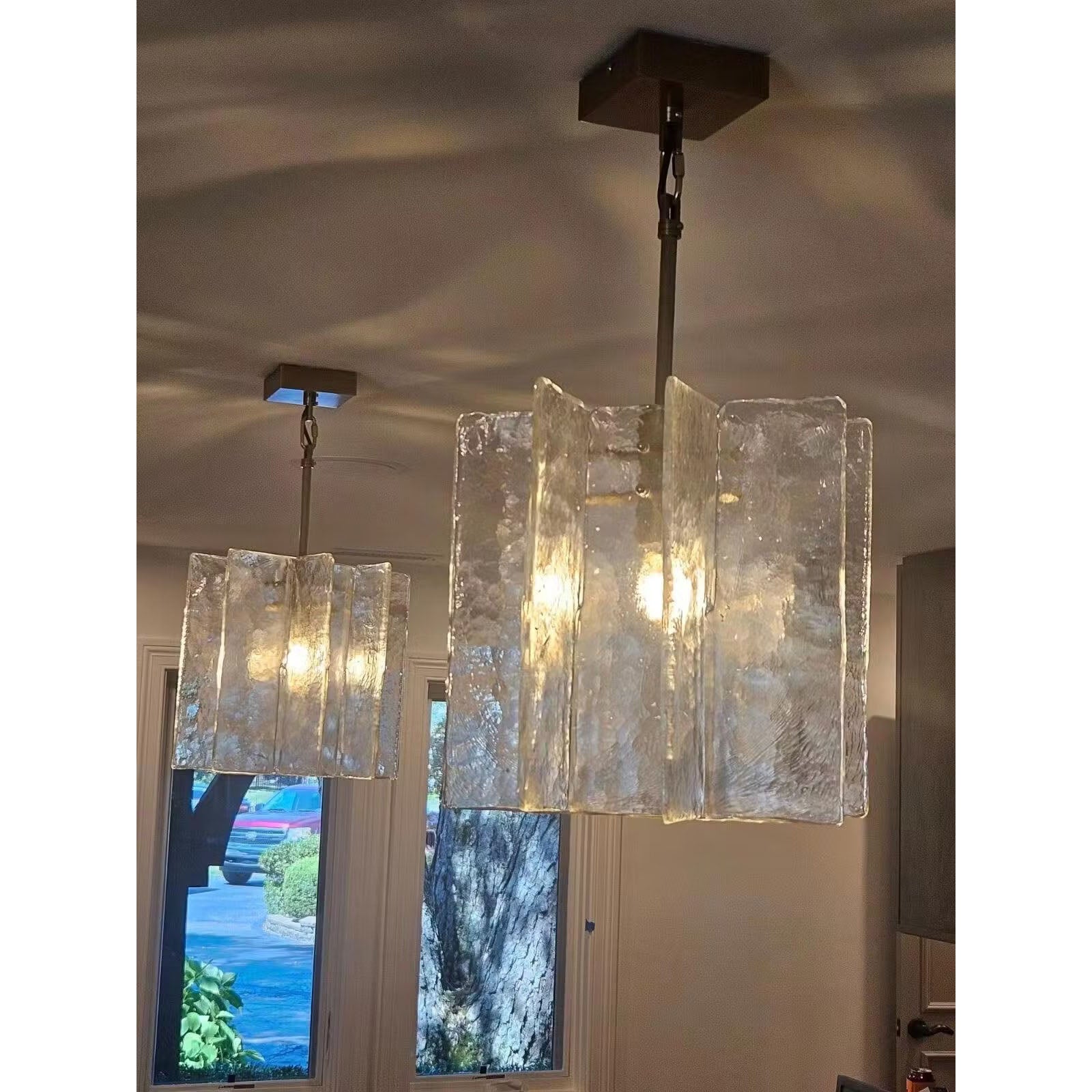 13 Inch Clear Textured Glass Pendant Light - Lattice